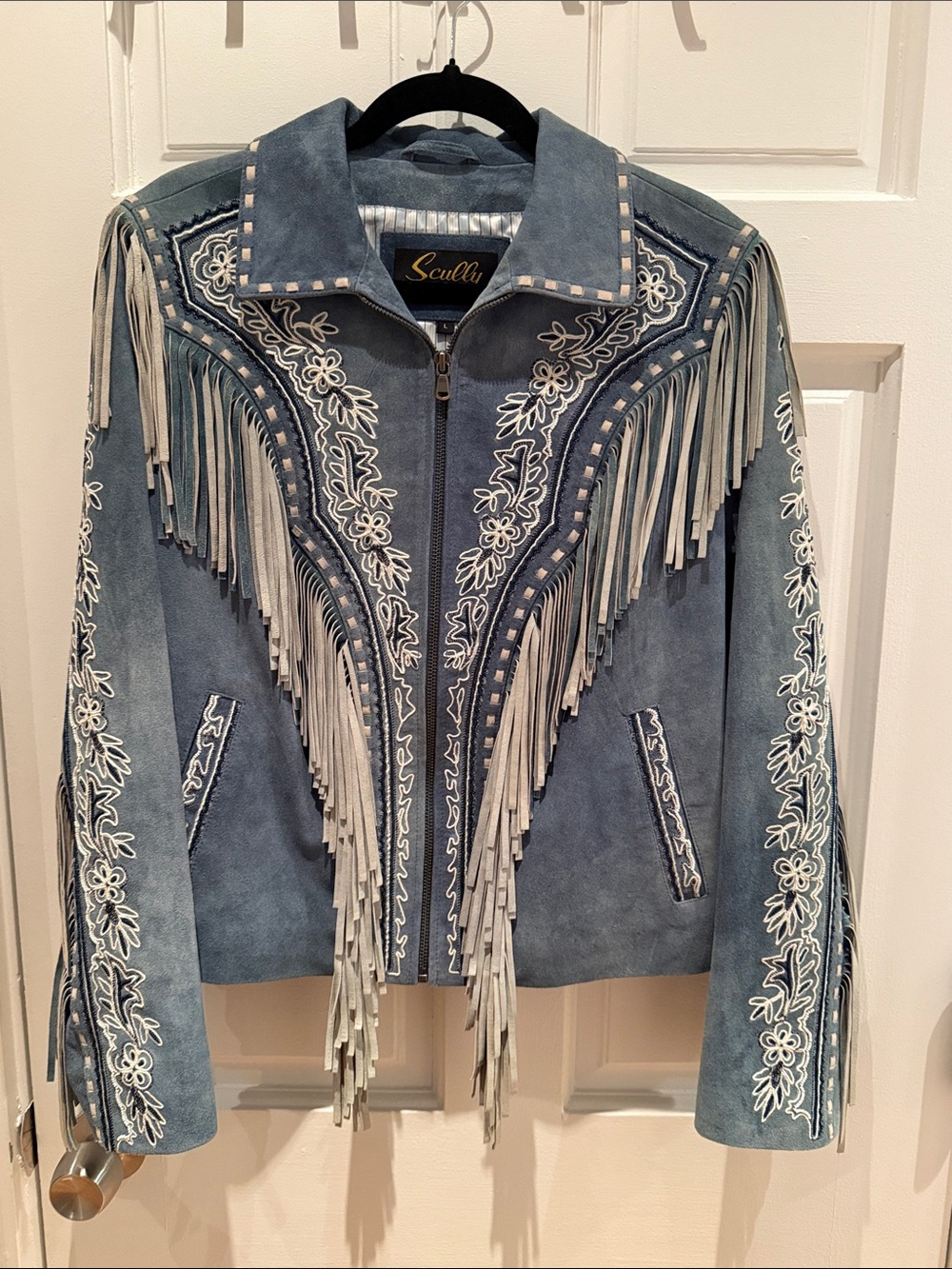 Scully women’s embroidered fringe suede jacket
